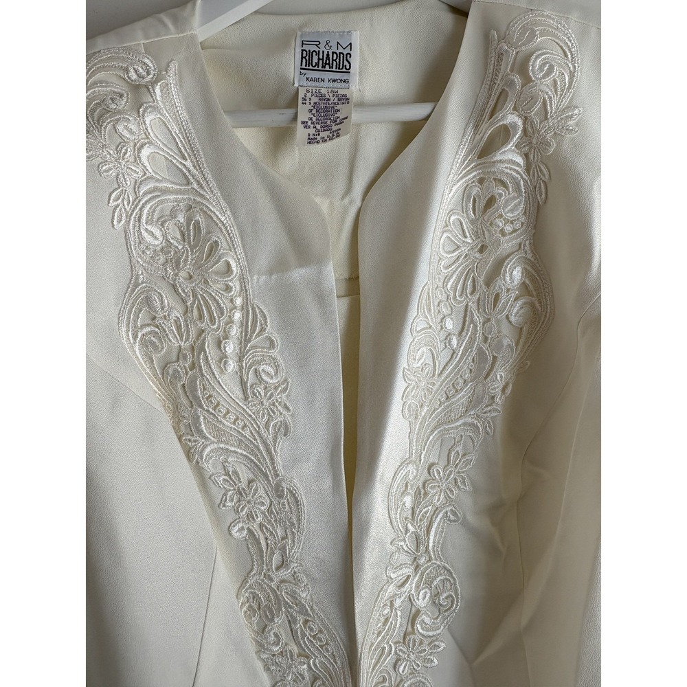 NWT R&M Richards by Karen Kwong Vintage Ivory Beaded Lace 2-Piece Blazer Set 18W - Picture 6 of 12